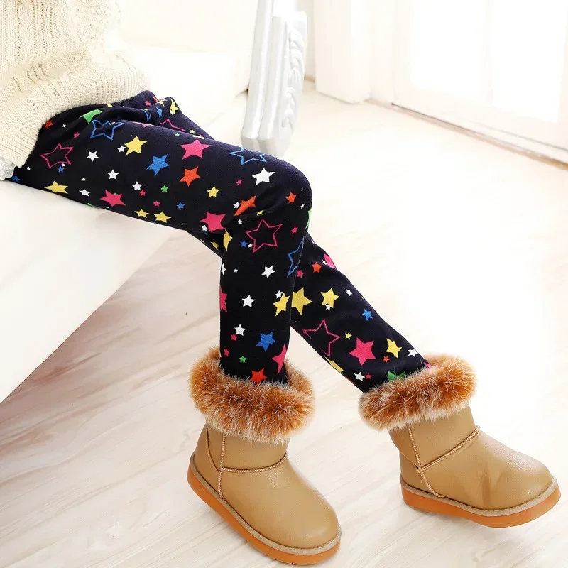 Autumn Winter Girls Pants Warm Kids Leggings Thicken Velvet Flower Print Children Trousers Baby Girl Legging Pantalones De Niñas