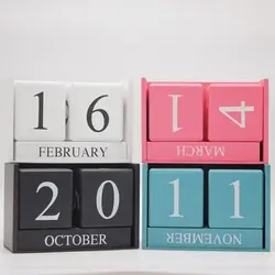MDF Wooden Perpetual Calendar Eternal Blocks Pastoral Style Building Blocks Calendar Month Display Perpetual Calendar