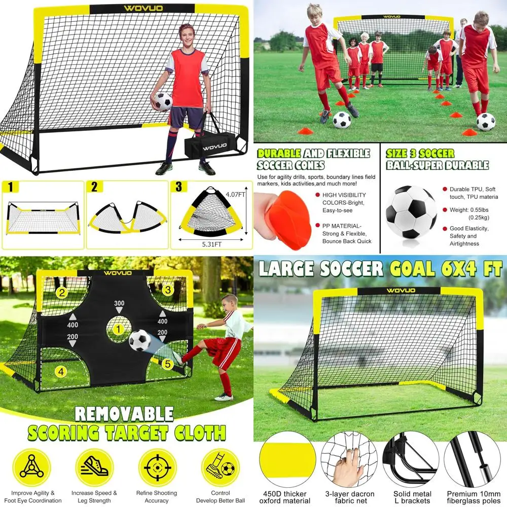 

Portable Toddler Soccer Goals Set, 6x4 ft, Ages 3-14, with Training Equipment, Soccer Target, Ball, Cones, and Net