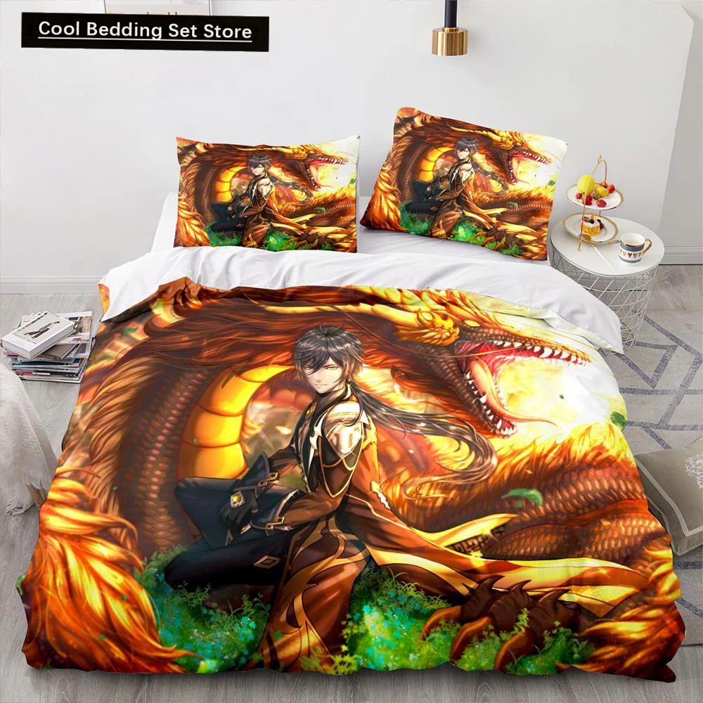 

Genshin Impact Bedding Set Single Twin Full Queen King Size Game Anime Bed Set Aldult Kid Bedroom Duvetcover Sets 3D Print Anime