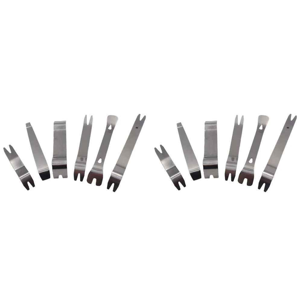 Outil de retrait d'autoradio en acier inoxydable argenté, ensemble de 12 pièces, Clip de porte de voiture, panneau Audio stéréo, outil de démontage de levier