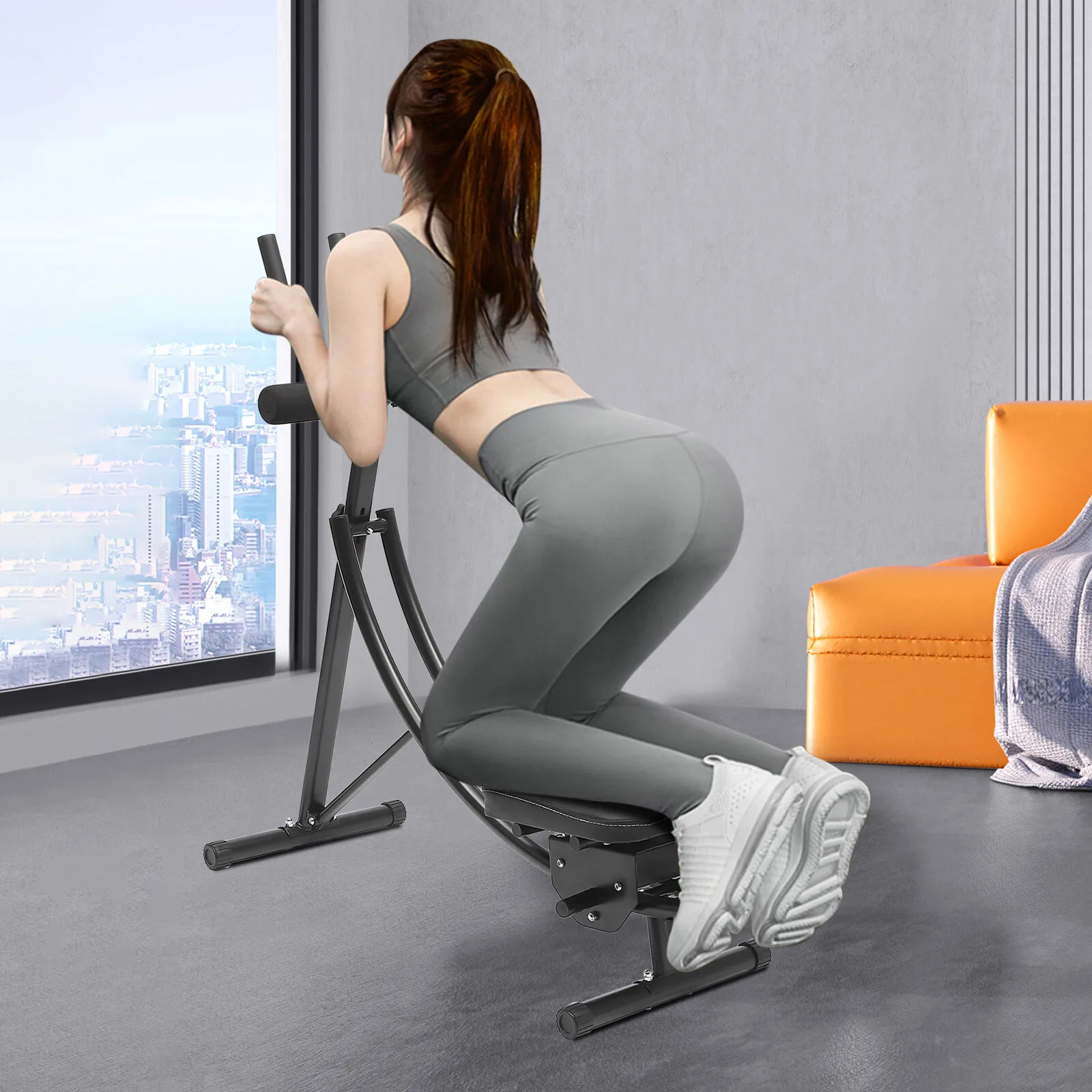 Intelligent display abdominal crunch trainer for home gym