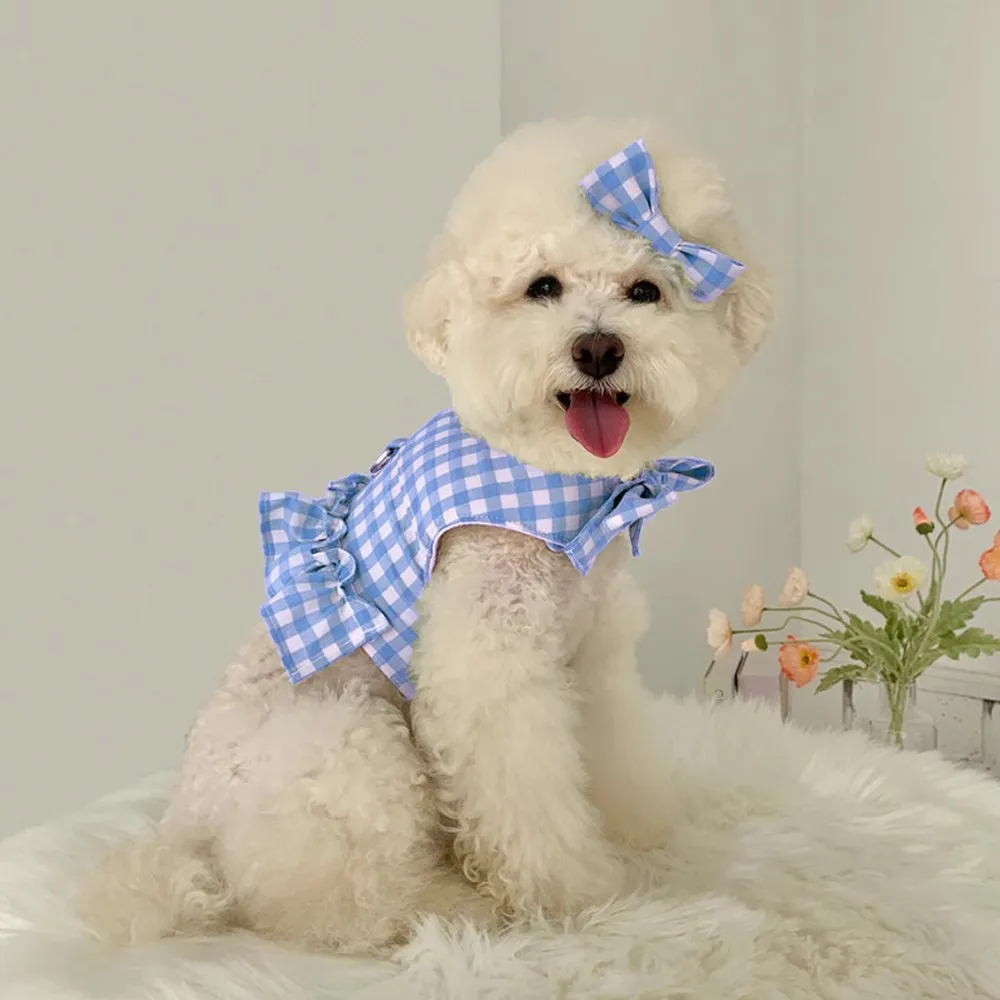 Pet Dog Cat Plaid Vest Style Towing Suit Plaid Bow Teddy Bear Outdoor Skirt Chest Strap Dogs Walking Rope Dog Chain Harness