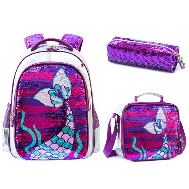 

3 Pcs/ set Primary Schoolbag Children Student book bag school bag for Girls 3 in 1 School Backpack with Lunch bag pen bag