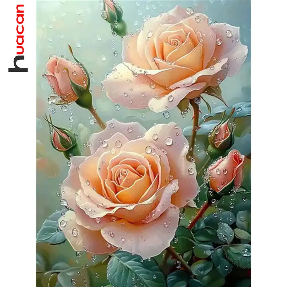 Huacan Schönheit Regentropfen Rose Blume Diamant Malerei Neuheiten 2025, Strass Bilder voller Diamant Mosaik Home Decor