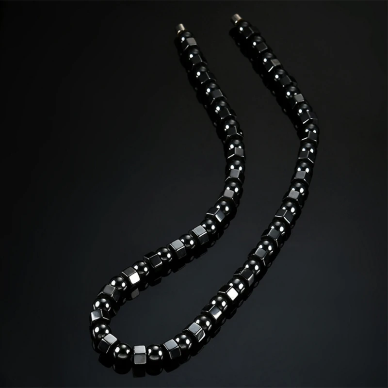 Exquisite schwarze Hämatit-Halskette, heilende Magnetfeldtherapie-Halskette, Schmuck, Geschenk, Schmerzlinderung für Hals, Arthritis, Schulter – Detail 1
