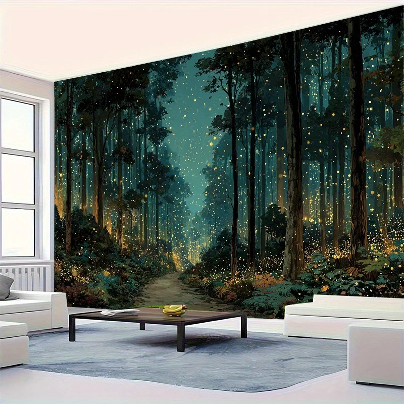 Magic Forest Tapestry Polyester Wall Hanging Firefly Night Decor Living Room home decor aesthetic 180x320cm71x126in