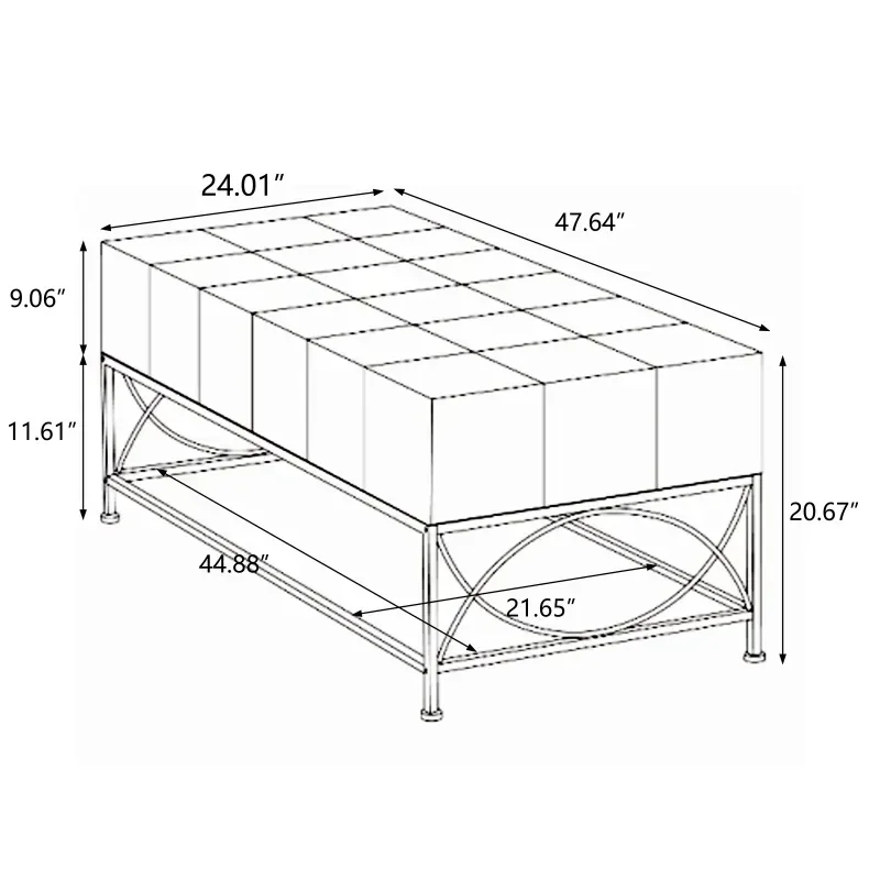 47.64"Small Grid Splicing Design Retro Square Coffee Table,for Living Room,Office,and Dining Room
