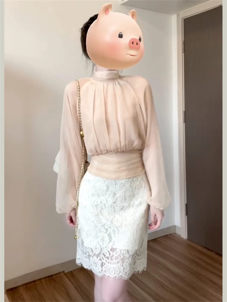 

Soft Style Women's Fashion Top plus Size Summer New Waist-Cinching High Waist Skirt Set Casual Style Long Sleeve Shirt