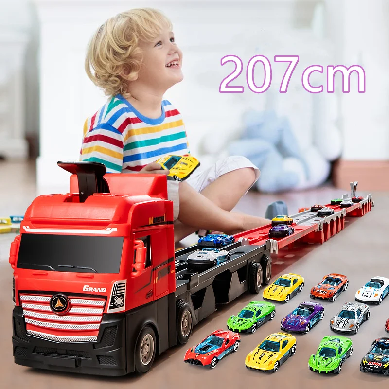 Folding Ejection Catapult Track 207 CM Boys Truck Toys Car Rail Racing Vehicle Kids Competitive Games Children Birthday Gifts 3+