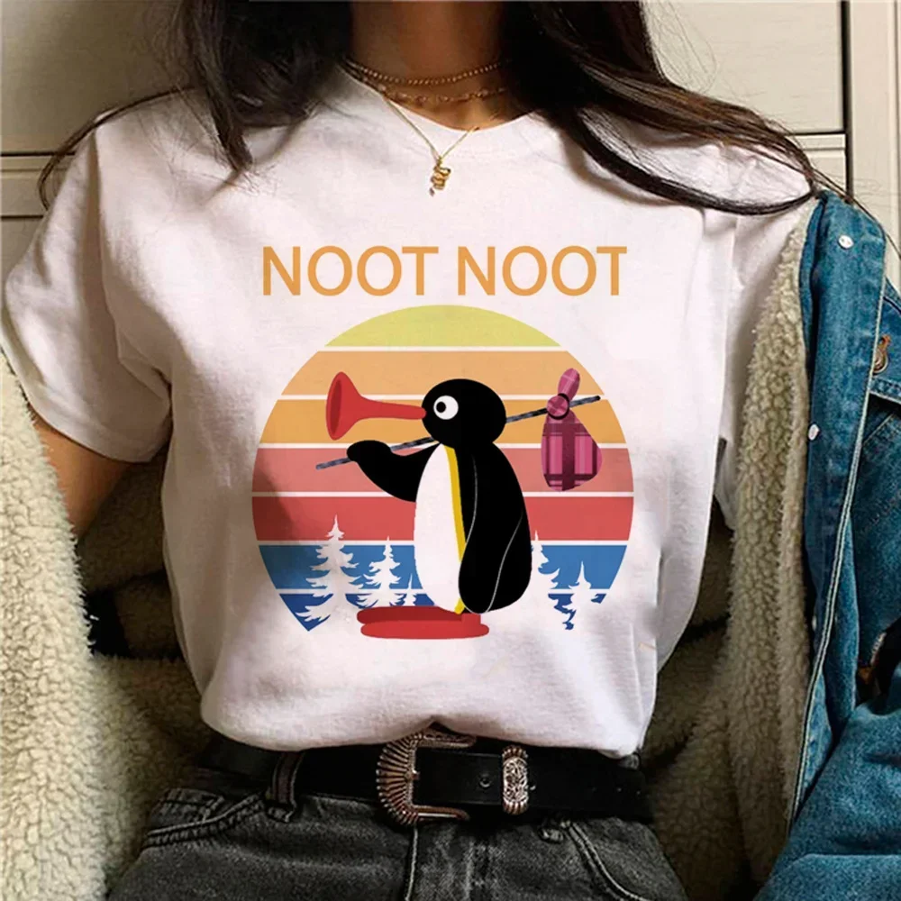 

Japanese Comic Pingu Printing Female T-Shirts Personality Street Short Sleeve Tee Clothing Casual Breathable Women Tops