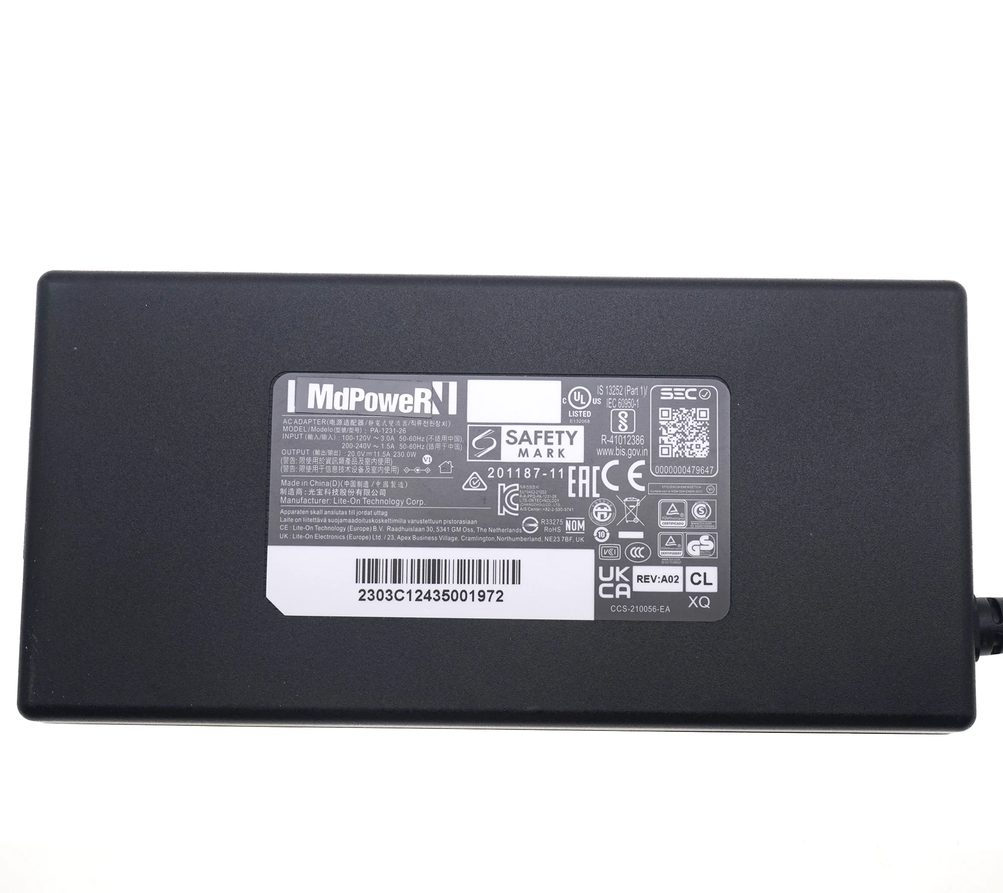LITEON 230W AC ADAPTER PA-1231-26 20V 11.5A for MSI GS75 GS76 Stealth wPwr Cable 5.5*2.5mm