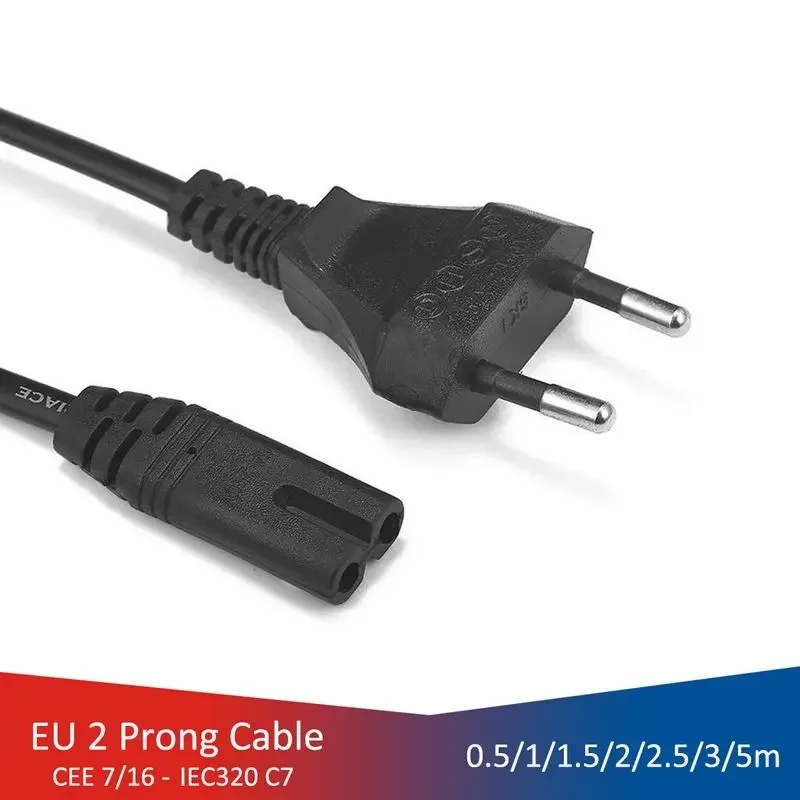 Euro Power Cable 2pin IEC320 C7 Power Extension Cord For Dell Laptop Charger Canon Epson Printer Radio Speaker PS4 XBOX One S