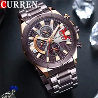 CURREN New Man WristWatch Waterproof Chronograph Men Watch Military Top Brand Luxury Brown Stainless Steel Sport Male Clock 8401