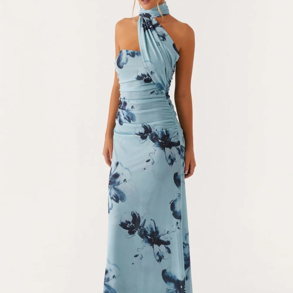 

Casual Printed Dress Spring Summer Pleated Fashion Tube Top Backless Shoulder High Waist Sleeveless Mesh Tube Top Scarf Dresses