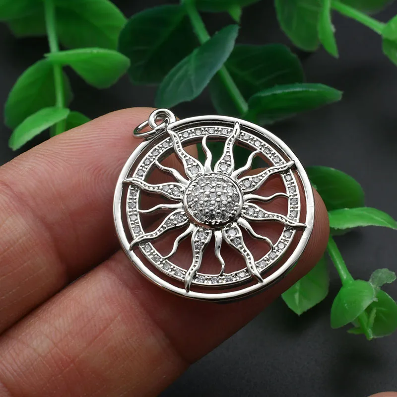 

Water Proof Nickel Free Gold Plated Copper CZ Setting Sun Flower Hollow Round Charms for Women Necklace Bracelet Jewelry