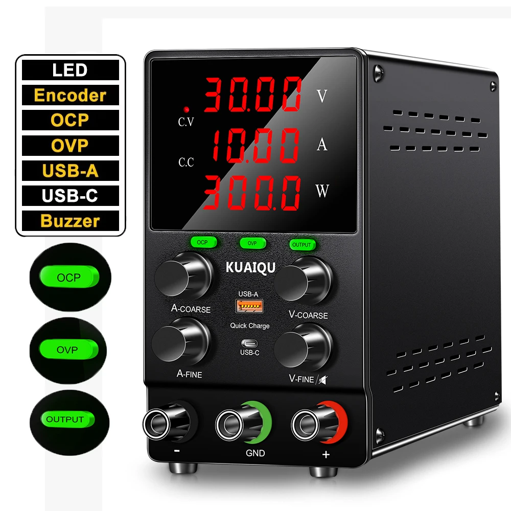 KUAIQU Factory SPS3010S 30V 10A Battery Charger Adjustable Lab Bench DC Regulator Power Supply OCP OVP Power Source Short Killer