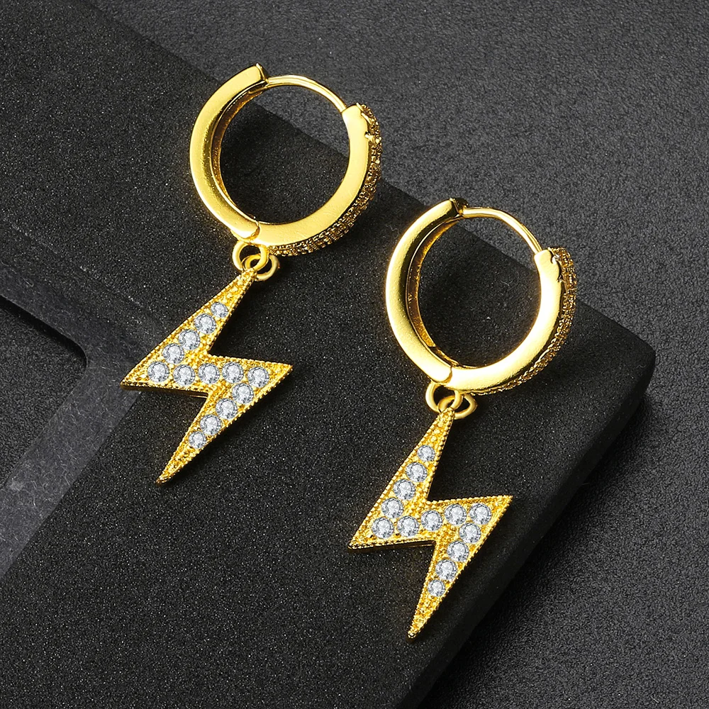 Hip Hop Drop Earrings for Women Cubic Zirconia Iced Out Lightning Pendant Ear Accessories Hippie Jewelry Dropshipping OHE032 image 4