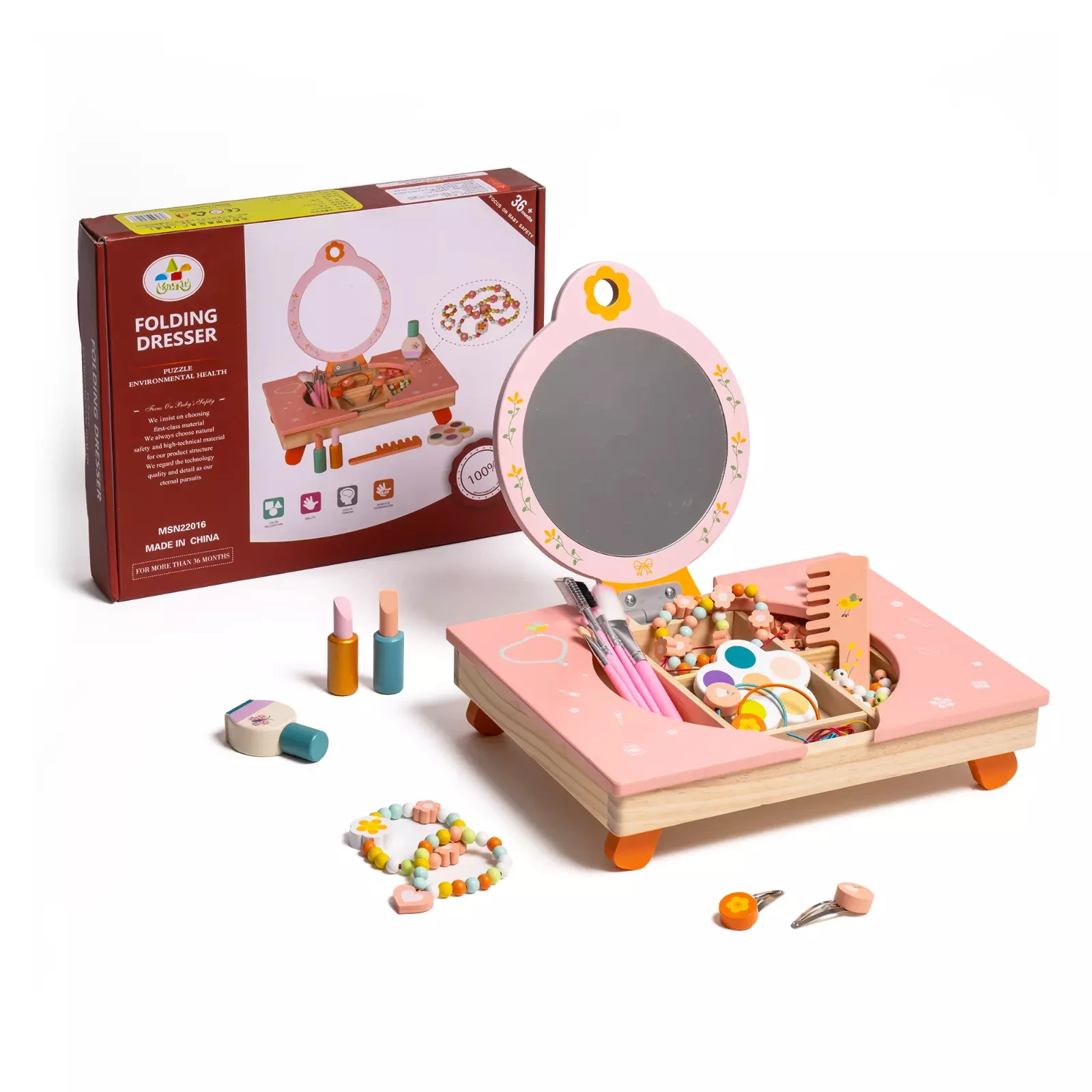 Robud Holz-Kosmetik-Make-up-Spielzeug-Set für Vorschule, Rollenspiel-Baby-Geschenke