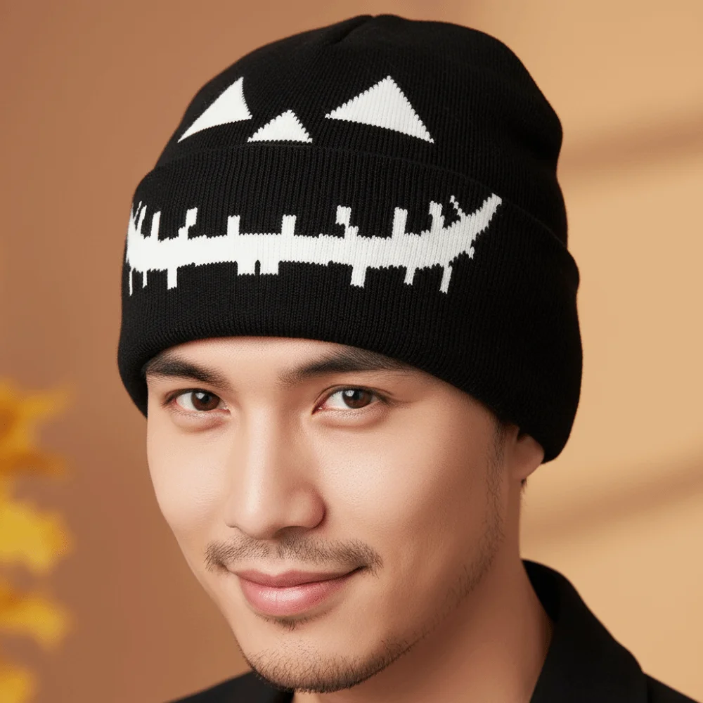 Knitted Fabric Pumpkin Beanie Hat Soft Texture Warm Halloween Knitted Cap Lightweight Breathable Hip Hop Skullcap Teens