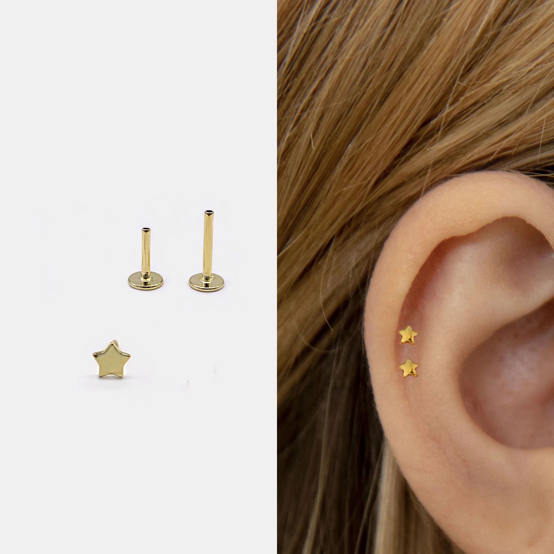 

100% 925 Sterling Silver Star/Moon/Heart Women's Hypoallergenic Flat Stud Cartilage Earrings Jewelry for Women