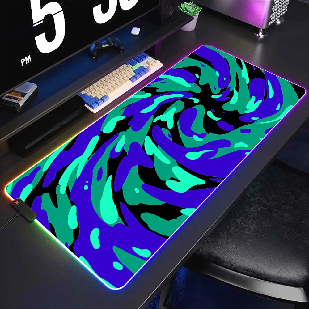 RGB Strata Liquid Backlit Mouse Pad Colored Circles Mousepad Laptop Keyboard Gamer Girl Table Large size Deskpad Non-slip 80x30