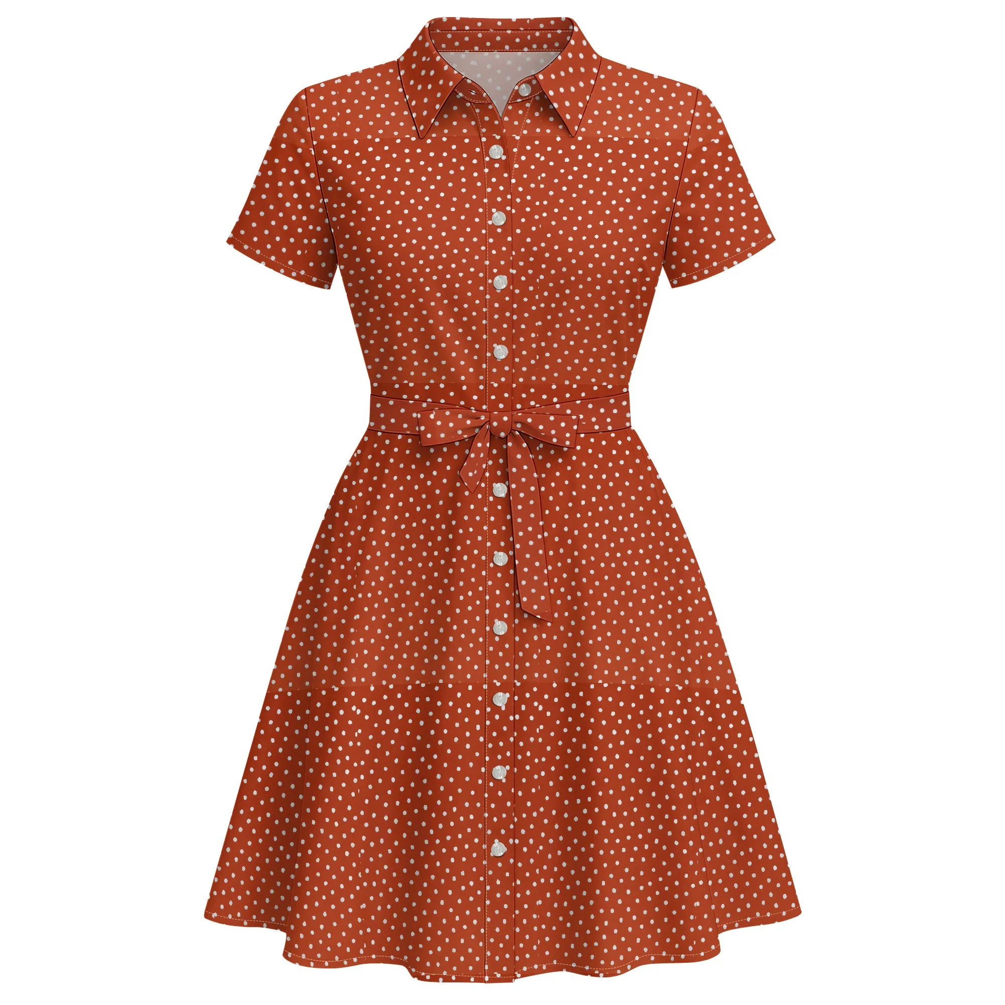 ผู้หญิงลําลองแขนสั้นคอเต่า A Line Midi Dress พิมพ์ลายดอกไม้ Flowy Sundress ค็อกเทลปาร์ตี้ชุด