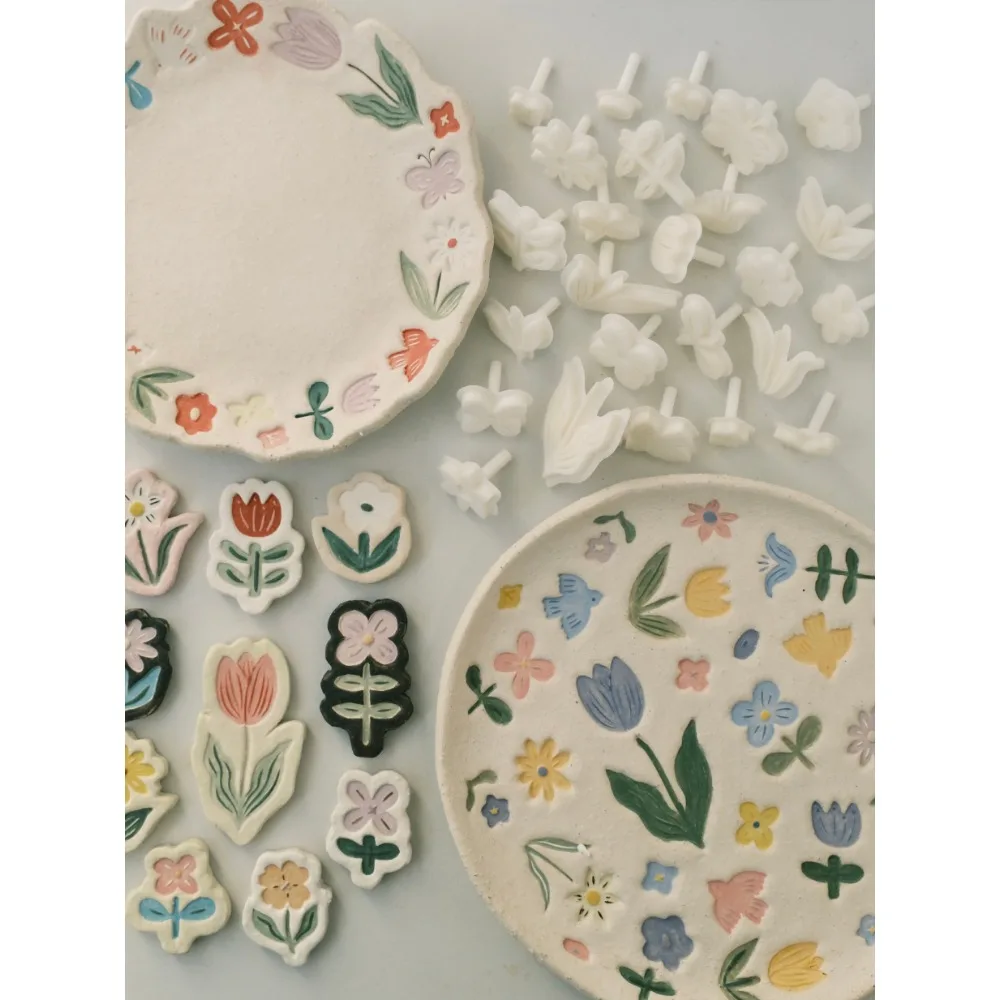 29 Flower Leaf Bird Butterfly Nature Clay Mold, Silicone Stamp Press for Pottery Ceramic, DIY Sculpture Tools, Polymer Clay Tool
