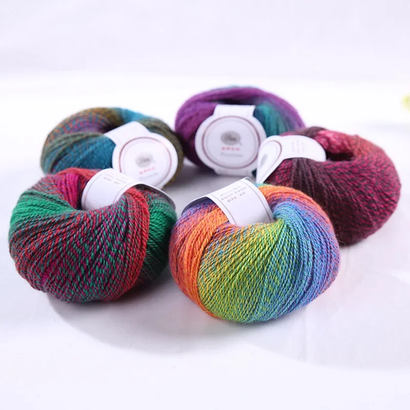 50g Rainbow Line Gradient Color Medium Fine Lady Shawl Section Dyeing Line Color Scarf Cloak Coat Crochet Line Wool Line