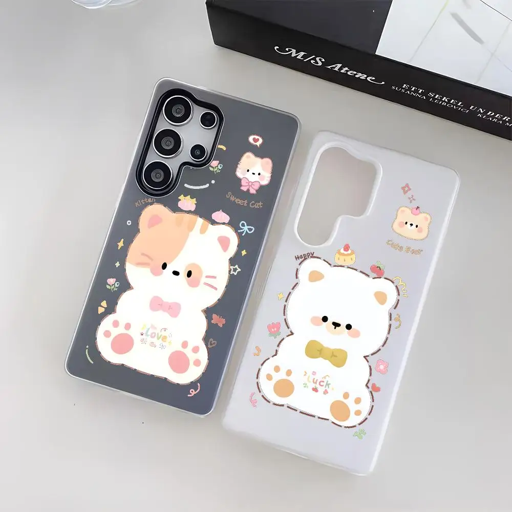 Sweet Cat Kitten Love Phone Case For Samsung Galaxy S25 S24 S23 Ultra Jelly Clear Case Soft TPU 2-in-1 Shockproof Cover