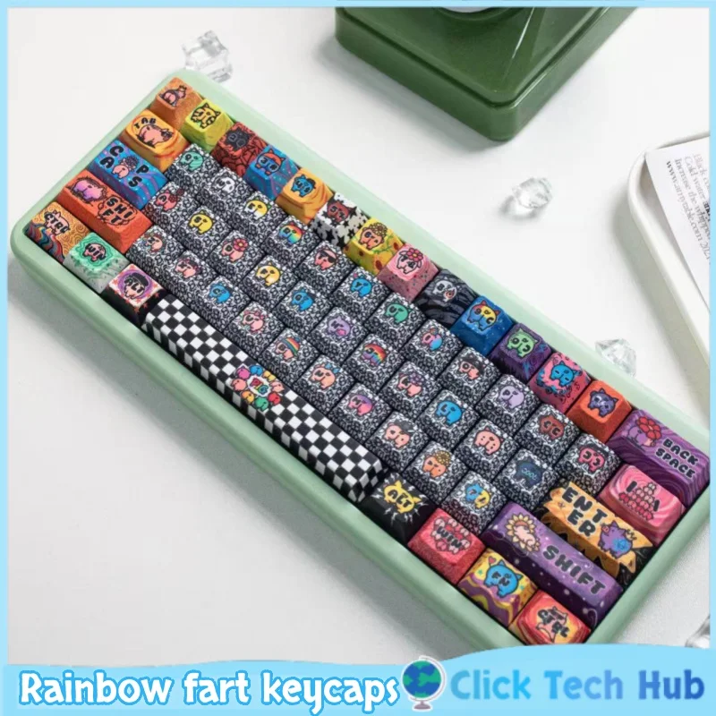 Rainbow Fart Keycaps 133key Pbt Cherry Highly Cute Illustration Style Suitable For Customized Magnetic Axis Mechanical Keyboard