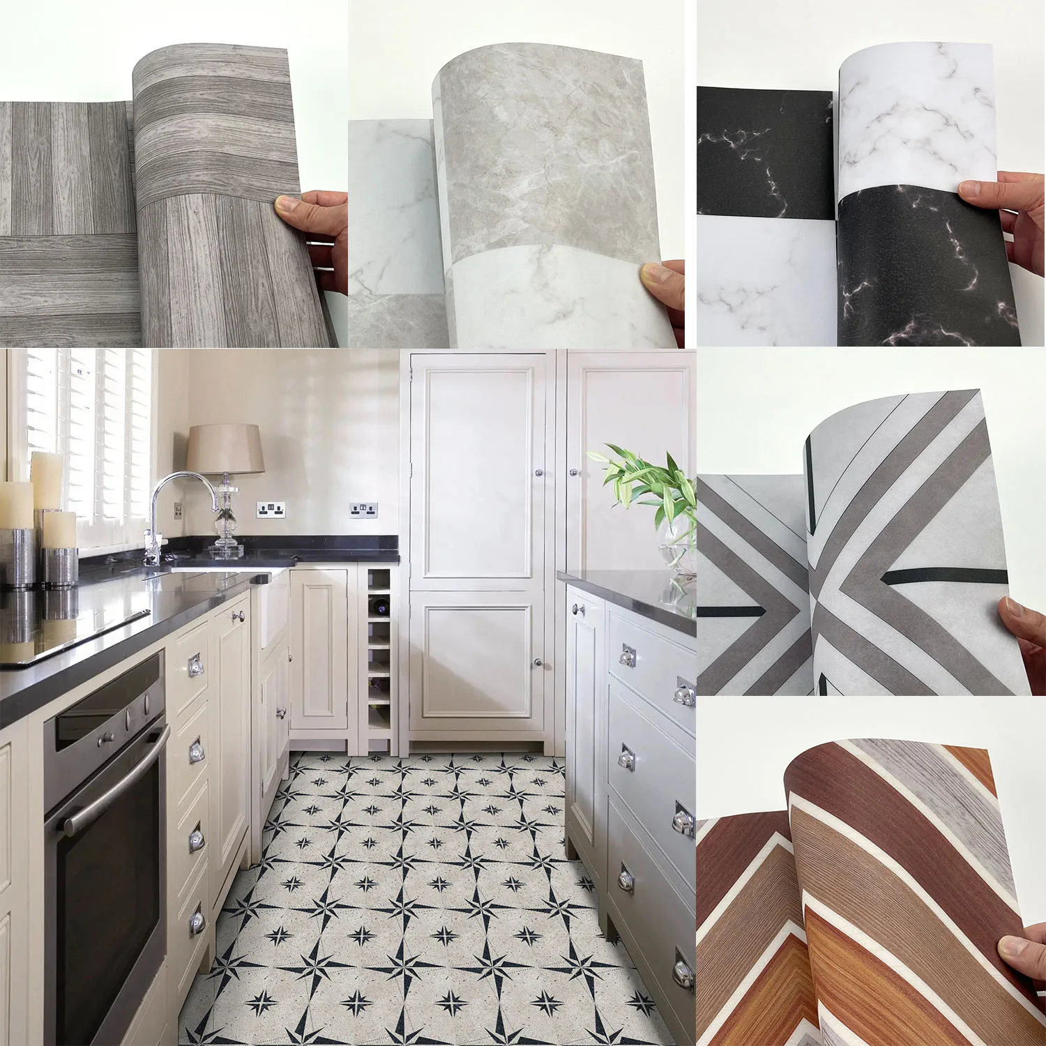 

Modern Geometric & Marble Floor Stickers 30×30cm Frosted Waterproof Peel and Stick Tile Decals