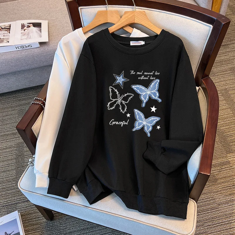 Picture 3: 175Kg Plus Size Women's Bust 170 Spring Autumn Loose Long Sleeved Butterfly Print Sweatshirt Black White 4XL 5XL 6XL 7XL 8XL 9XL