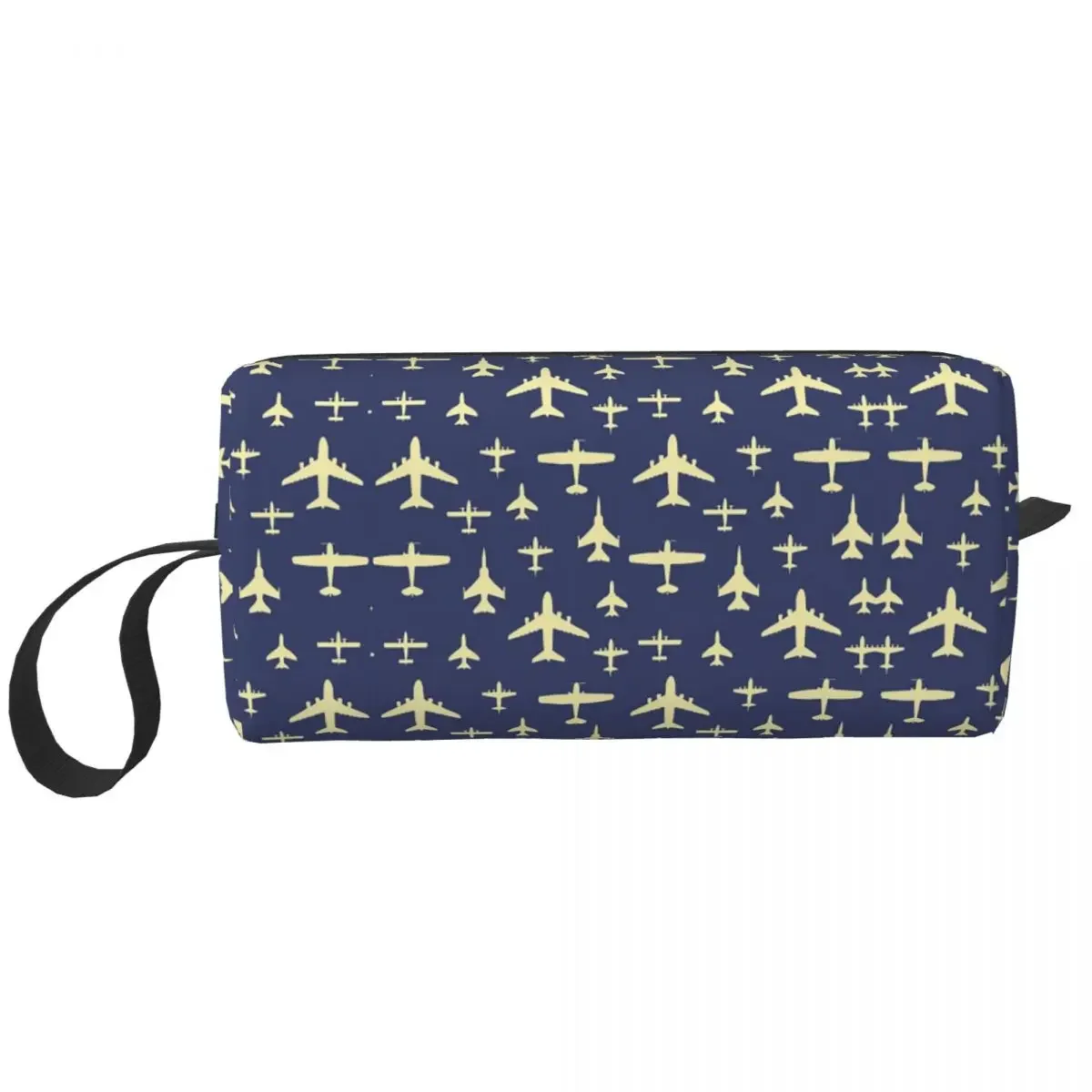 Fly Past Aeroplanes Navy Blue And Beige Pattern Makeup Bag Cosmetic Dopp Kit Toiletry Cosmetic Bag for Women Beauty Pencil Case