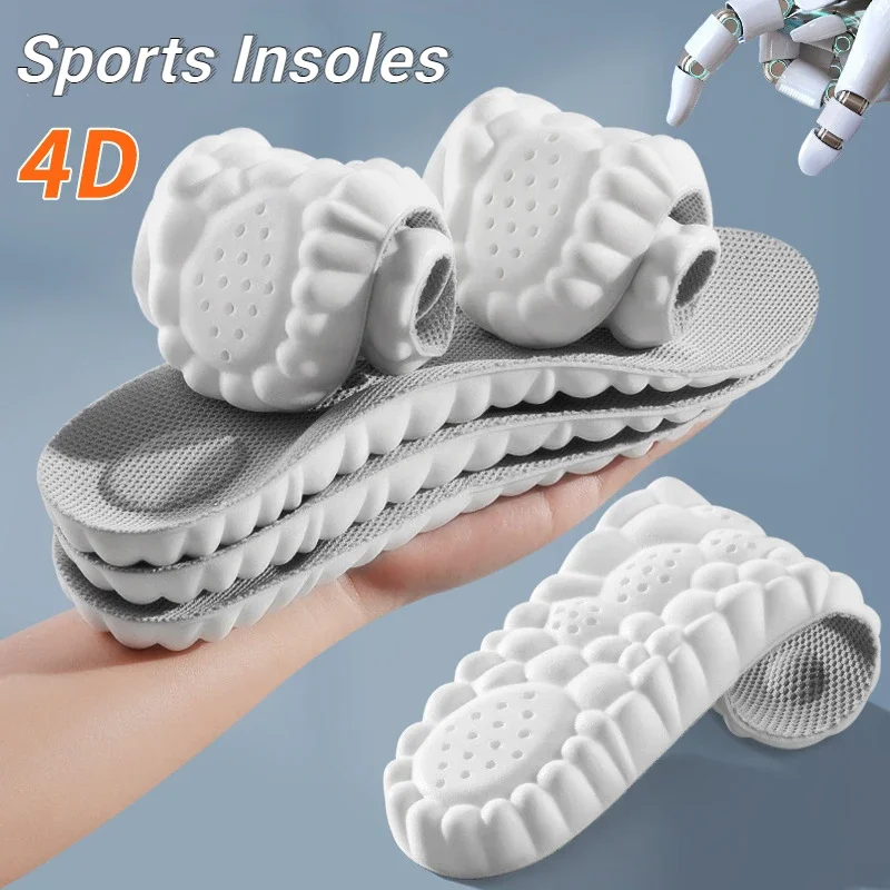 4D Sport Insole Super Soft Shoes Sole Pads for Feet Shock Absorption Baskets Shoe Sole Arch Support Orthopedic Inserts