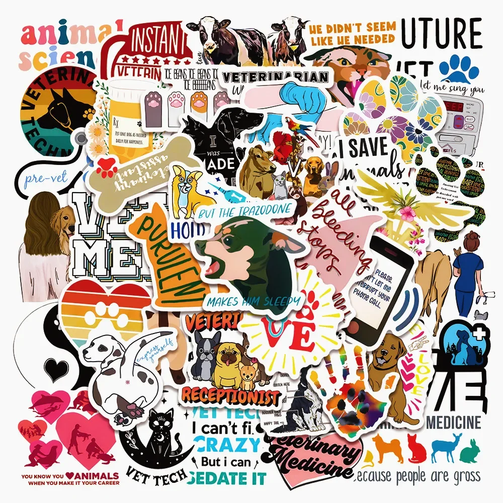 10/50Pcs Cartoon Veterinary Stickers Graffiti Decals Kids Toy DIY Laptop Phone Notebook Wall Protect Save the Animals Sticker