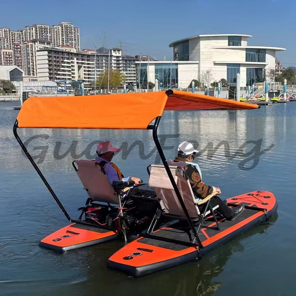 تجربة فاخرة لشخصين، أفضل قارب مجداف كهربائي صغير قابل للنفخ، لوح تزلج على الصيد من Catamaran