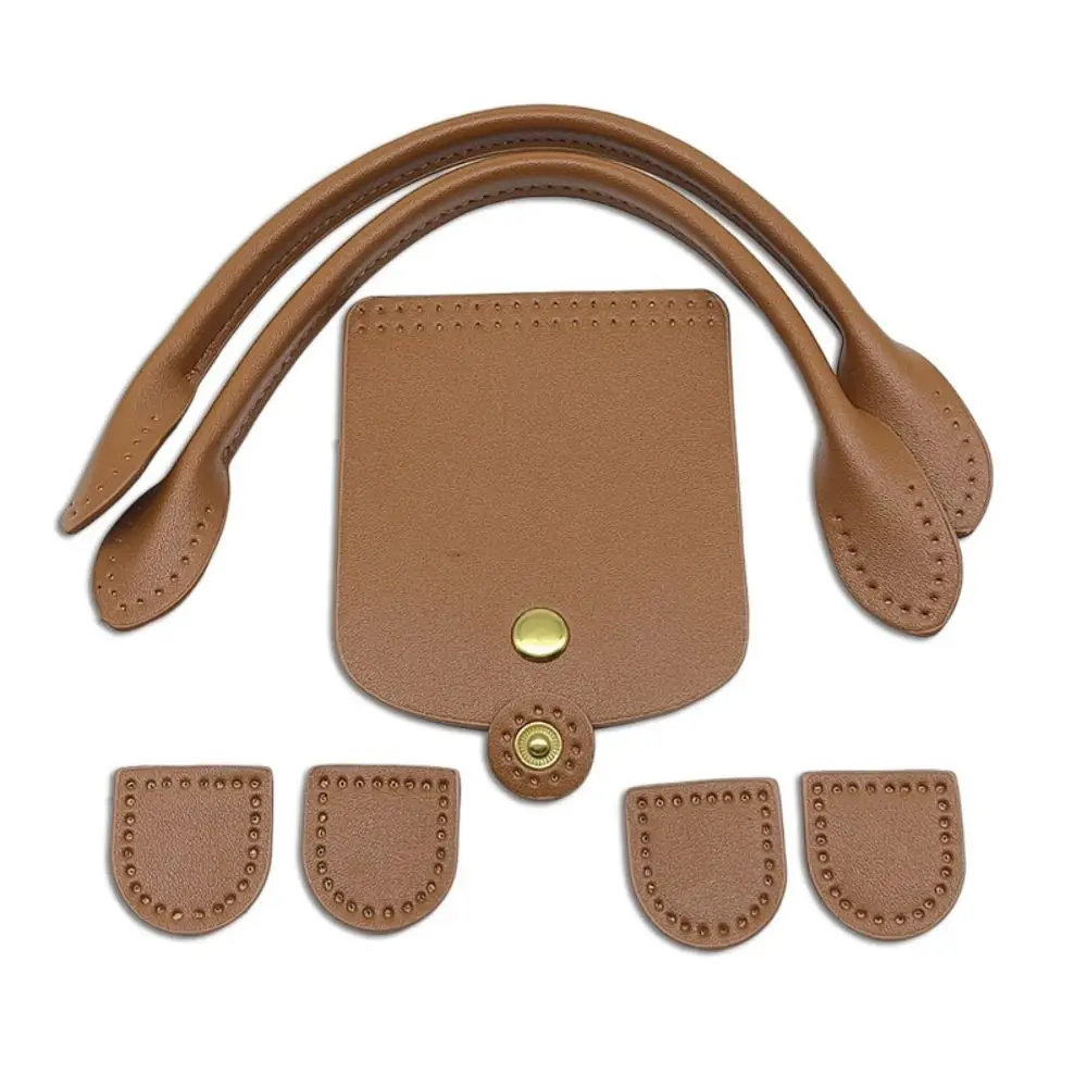 DIY Crochet Bag Parts Solid Color PU leather Woven Bag Set Patchwork Handle With Holes Handmade Bag Accessories Knitted Bag