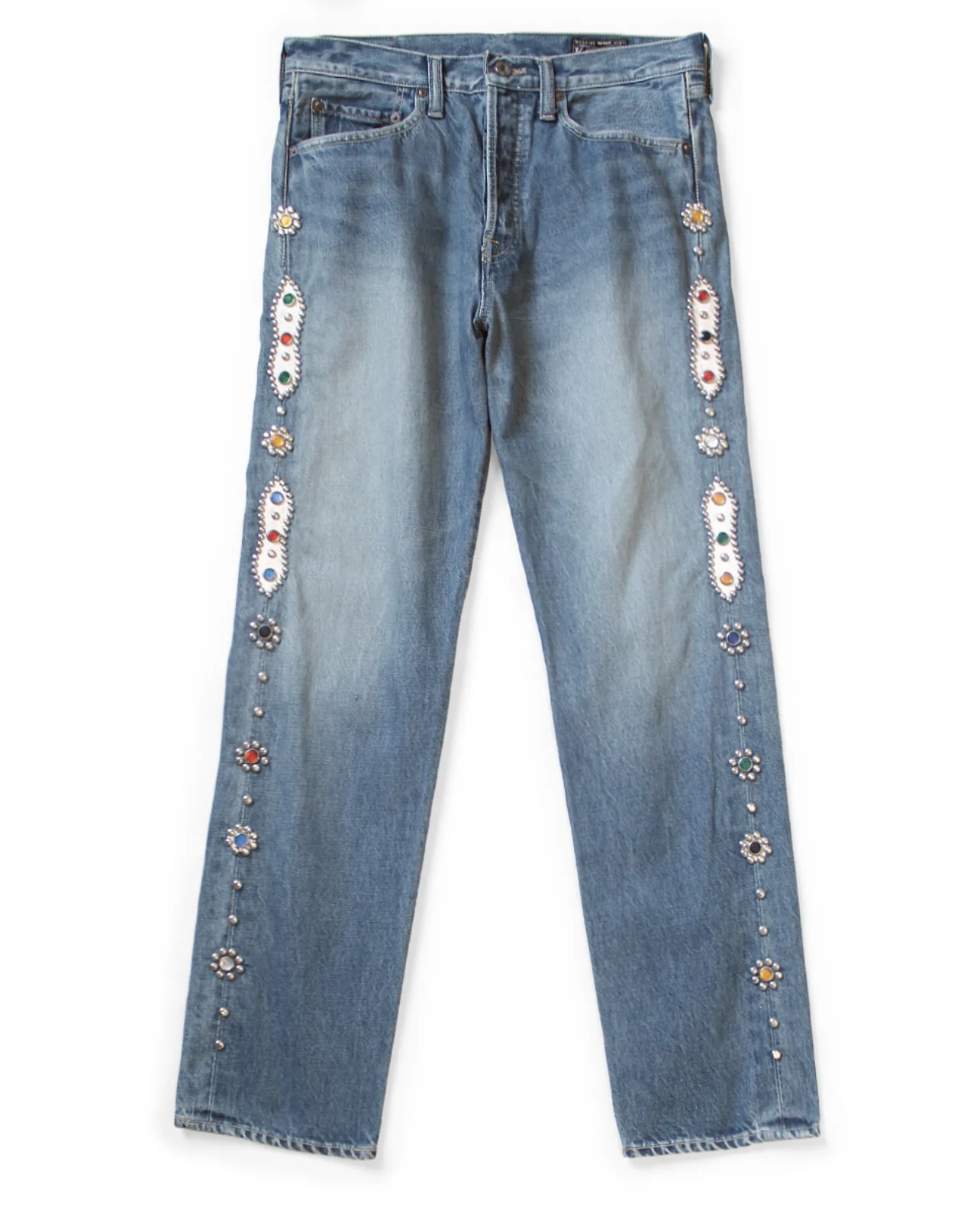 

KAPITAL Хирата и Хироши 24SS Классический комплект с заклепками Винтажные джинсы с бриллиантами Повседневные мужские брюки с ковбойским драгоценным камнем