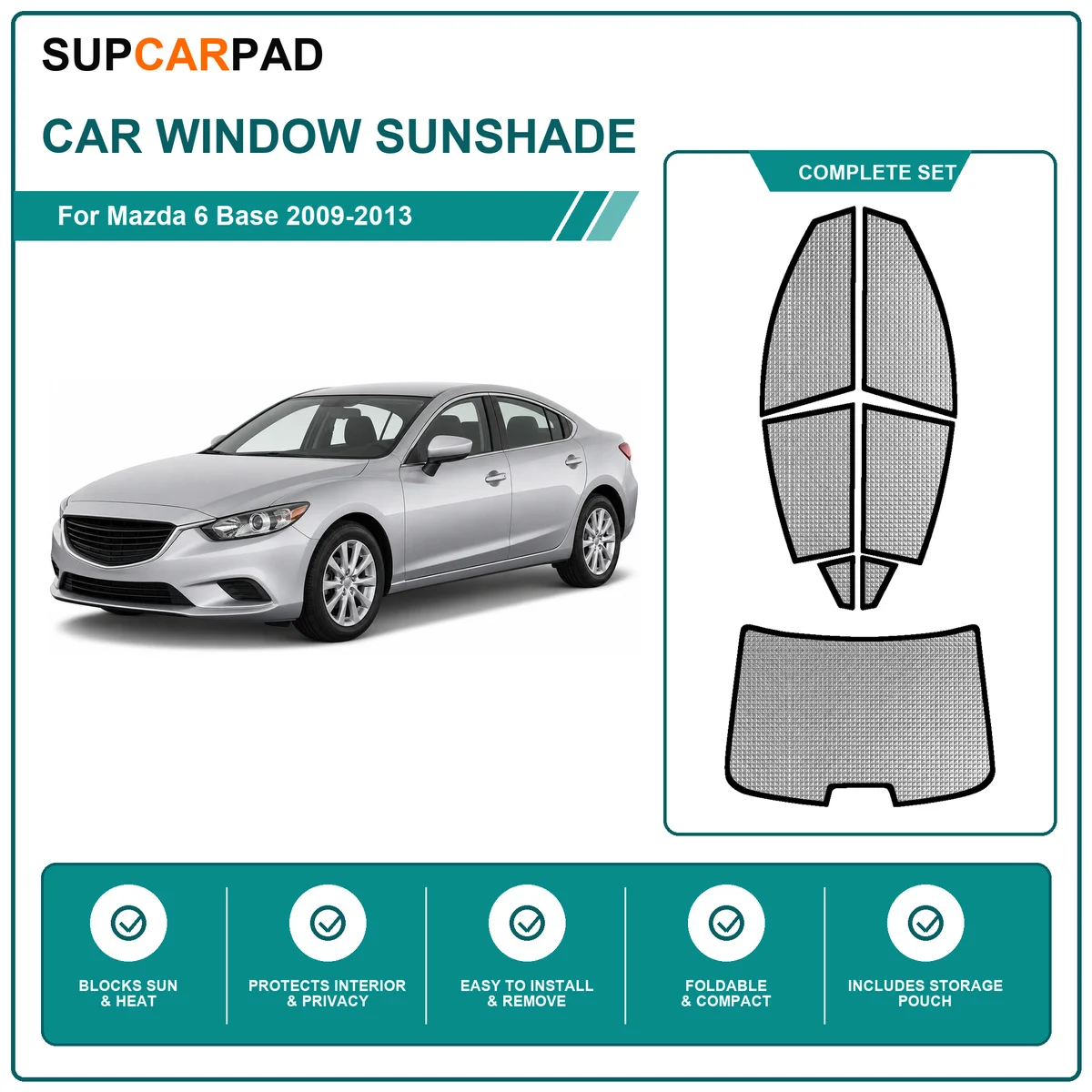 For Mazda 6 Base 2009-2013 Full Set Car Window Sunshades UV Block Privacy Heat Insulated Foldable Car Curtain