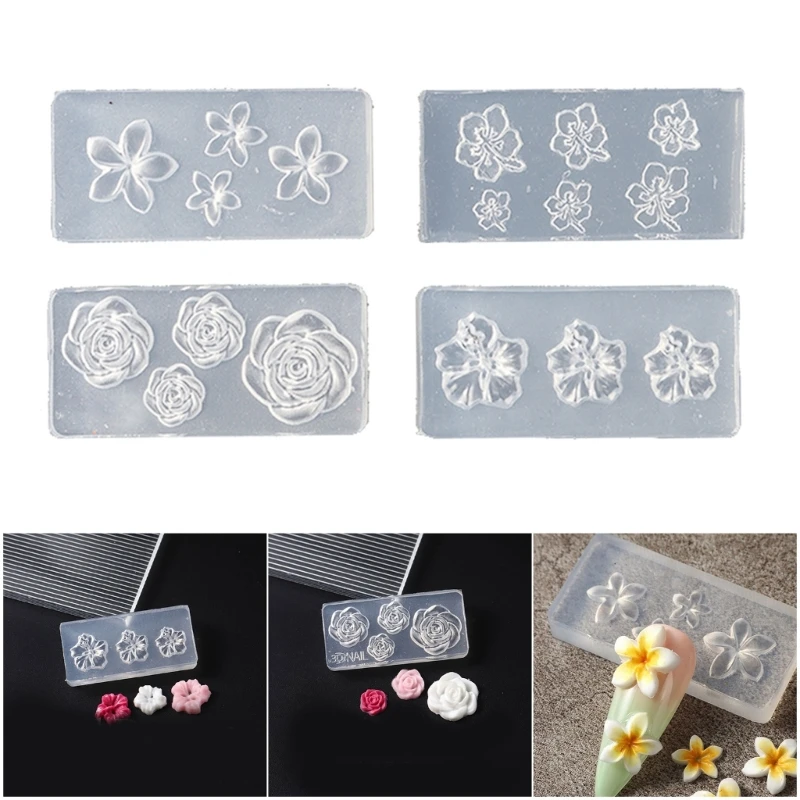

LX9D 4pcs Silicone Flower Nail Art Molds for 3D Gel Designs Reusable Petal Templates