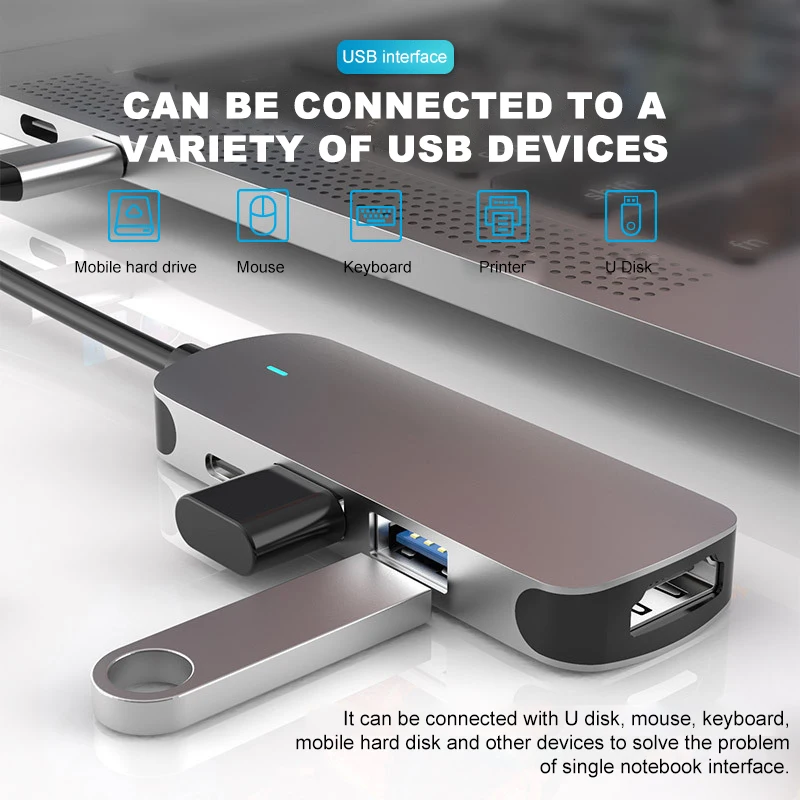 USB C HUB 60Mbps/500Mbps 3 Ports USB 3.0 Type C HUB USB HDMI Main Port Adapter For MacBook Laptop Computer Accessories