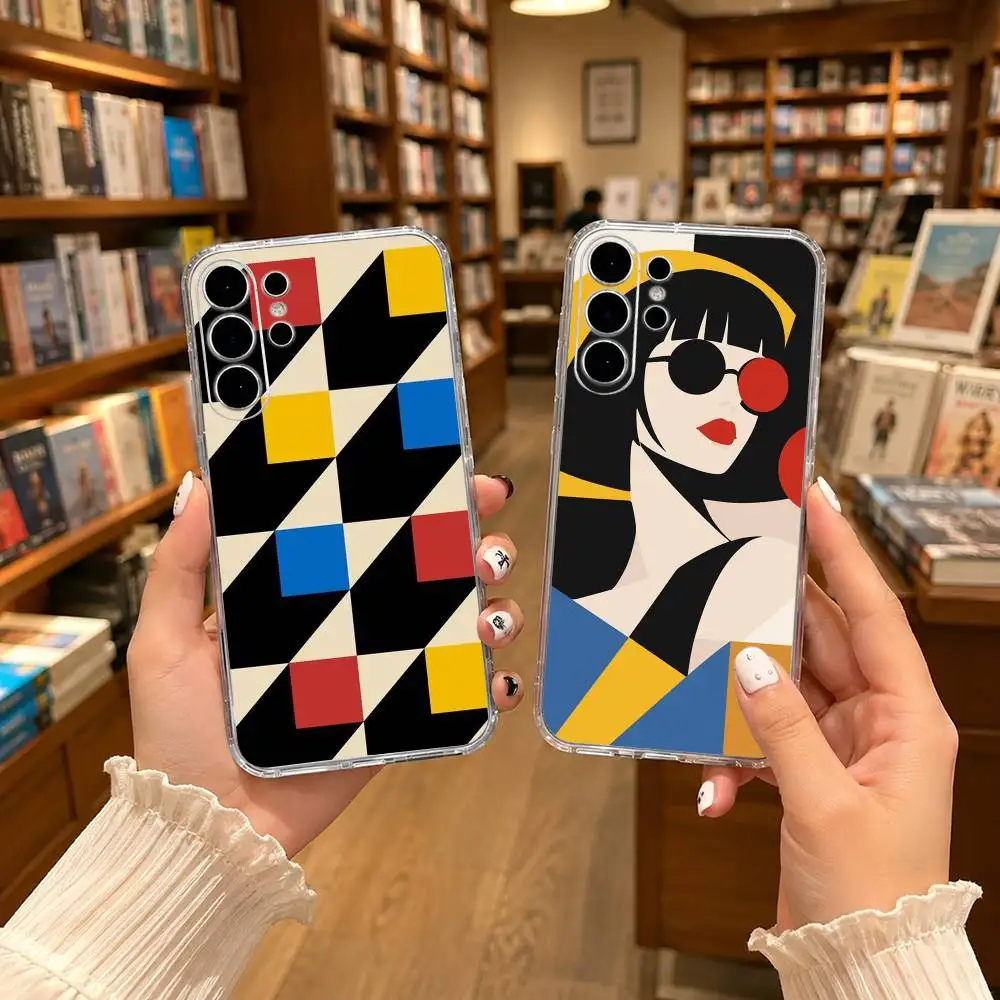 Geometric Bauhaus Art Phone Case For Samsung S25,S24,S21,S22,S21,S20,S10,S9Ultra,Plus,Fe,Lite Transparent Cover