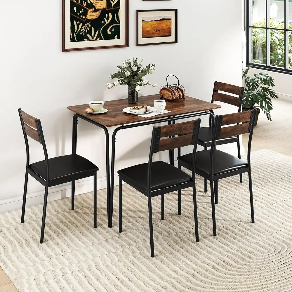 5-Piece Dining Table Set or 4, 43-Inches Recular Kitchen Table & 4 ArmlChairs with Upholstered Seat, Metal e, Space-Saving Dinet