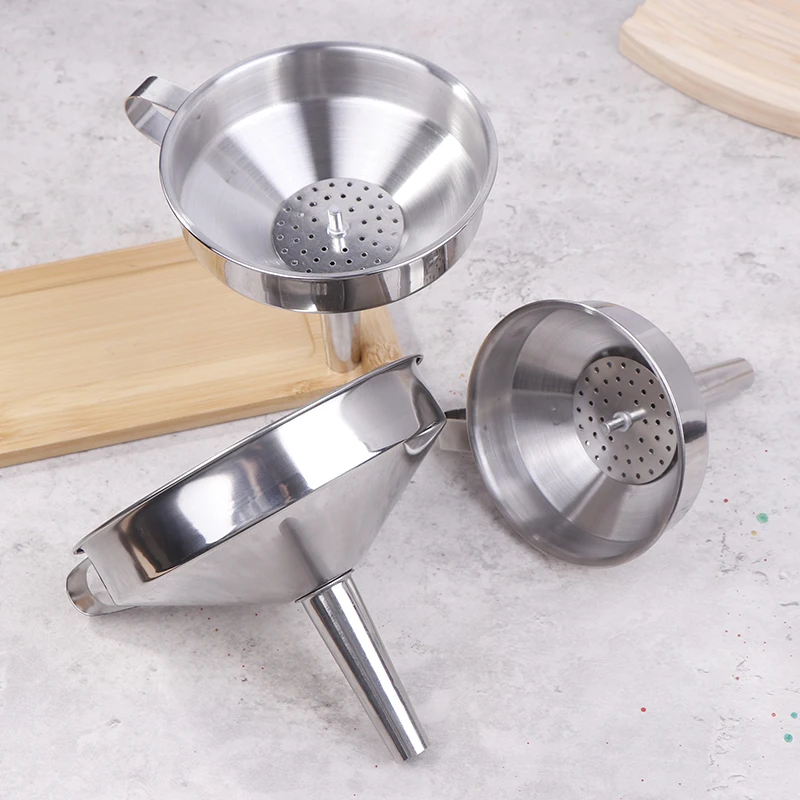 1PC Home 304 Thickened Stainless Steel Funnel With Detachable Filter Wide Mouth Funnels For Canning Kitchen Oil Leakage Filter image 4