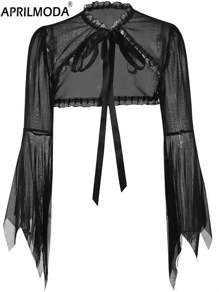 

Sleeveless See Through Gothic Vest Patchwork Womens Lace Shrug Steampunk Cosplay Costume Cardigan Cropped Top Cover Up Clubwear
