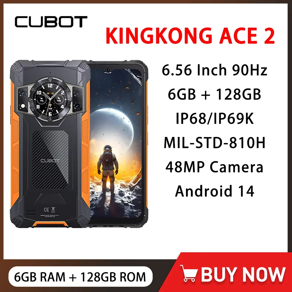 Cubot KingKong ACE 2 Ultra-thin Rugged Smartphone Android 14 6.56 Inch 90Hz Screen 6GB RAM 128GB ROM 5100mAh 48MP Cellphone NFC