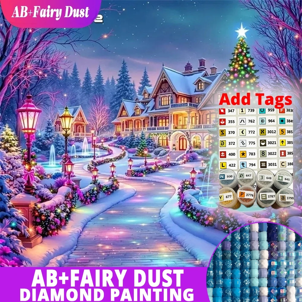 AB Fee Staub Neue Ankunft Diamant Stickerei Haus Landschaft Mosaik Winter DIY Malerei Straße Baum Weihnachten Geschenk