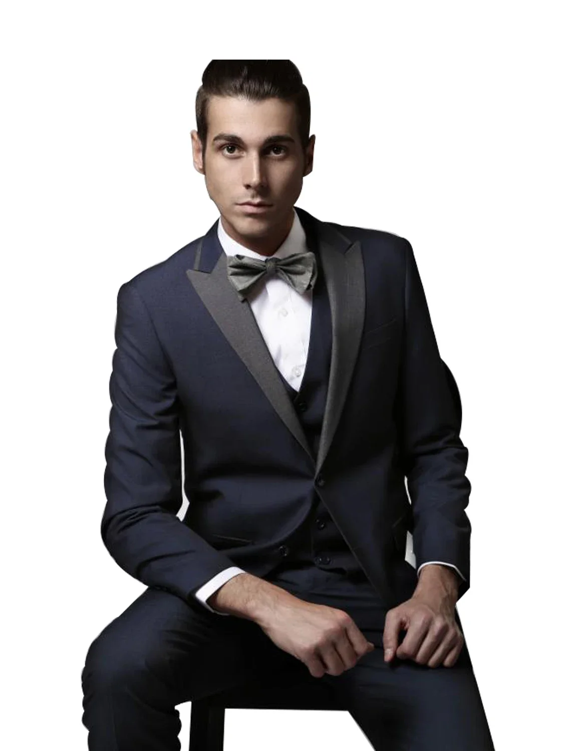 

Men's Navy Blue 3 Pieces Suit Formal Peak Lapel Slim Fit Jacket with Waistcoat & Trousers for Wedding/Business Formal Men Suits