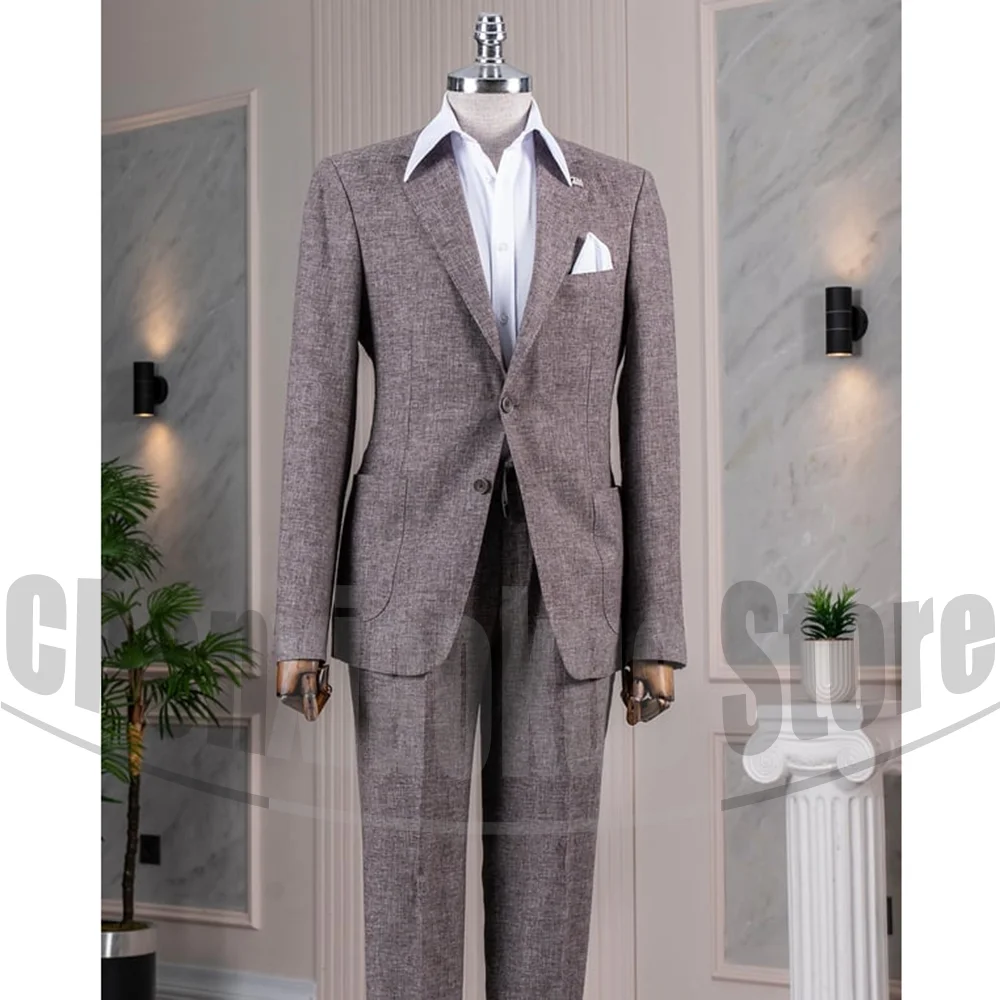 

Chic Notch Lapel Men Suits 2 Piece Fashion Single Breasted Smart Casual Slim Outfits Formal Groom Wedding Party Tuxedos